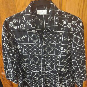 DRAPER'S & DAMON'S button down black & white design shirt women's petite medium